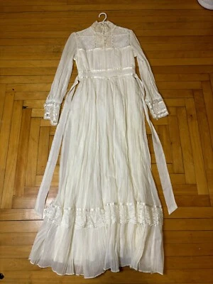 Vintage  70s GUNNE SAX Bridal Lace Edwardian Maxi Dress Victorian Size 9 - Image 1 of 4