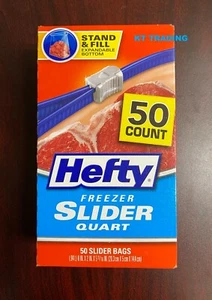Hefty Quart Freezer Slider Food Bags ~ Expandable Bottom + Strong Seal - 50 Ct - Picture 1 of 8