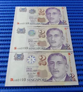 3X 2000 Singapore Millennium Commemorative $2 Note 0383199, 1383199 & 2383199 - Picture 1 of 2