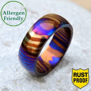 Customized Dome Timascus Handmade Men's Engagement Ring Titanium Promise Band - Picture 1 of 9