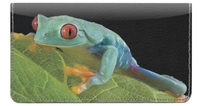Cubierta de chequera de diseñador Tree Frogs, ranuras para tarjetas de crédito y bucle para bolígrafo Foto 1 de 4