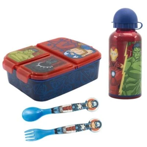 Marvel Avengers Kinder Set 4tlg 3 Kammern Brotdose Alu-Trinkflasche Besteck - Bild 1 von 8