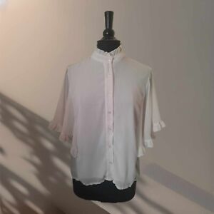 Boohoo Ivory Frilled Chiffon Angel Sleeve Buttoned Blouse Top Size 16/18