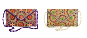 2pc Bohemian Sling Clutch Bag Party Travel Hippie Embroidered Evening Eco Bag - Picture 1 of 6