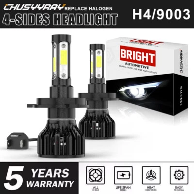 Kit de 4 caras H4 9003 blanco súper brillante bombillas LED haz alto bajo 6500K Foto 1 de 4