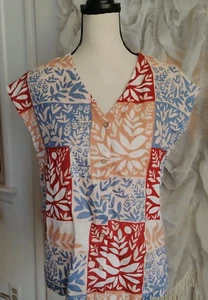 New Women Blouse 100% linen v-neck sleeveless Colorful Floral - Picture 1 of 2
