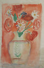 1959 Watercolor painting expressionist still life with flowers signed