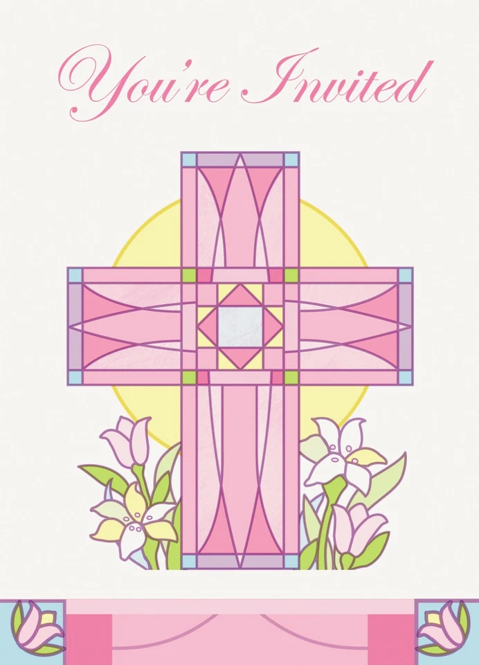 Rosa Invitaciones Cruz Invita Rosa Religioso Devocional Bautizo 8ct Foto 1 de 2