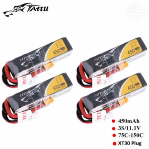 4X Tattu 450mAh 75C 3S 11.1V Lipo Akku XT30 Stecker Für FPV H-frame Quad Drohne - Bild 1 von 4