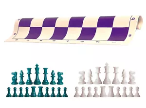 Piezas de ajedrez Aqua & White 20" tablero de vinilo púrpura - juego de ajedrez de triple peso - Imagen 1 de 4