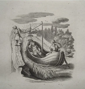 Kinder fahren mit Boot Kinderspiel Kupferstich P. van der Aa 1703 - Picture 1 of 1