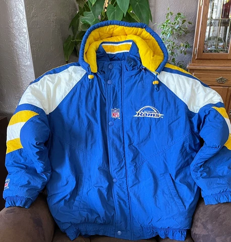 Vintage Pro Line NFL RAMS Full Zipper Zip Out Hood Jacket Coat Size L  EXCELLENT Cover