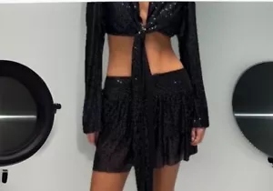 Sexy 2 Tier Skirt W/Black Jewel Sequin All Over Side Zip & Shorts  Mini Skort - Picture 1 of 22