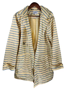 Norm Thompson Size Medium Rain Jacket Windbreaker Button Yellow Blue Stripe - Picture 1 of 4