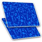2 x Rectangle Stickers 7.5 cm - Blue Cricket Ball Bat Pattern Cool Gift #16490