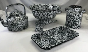 VTG Enamelware Splatterware 6 Pc Cookware Set Green White CGS Intl Kitchen - Picture 1 of 21