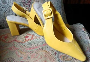 M&S Collection Women's Sandals UK 4 Yellow Leather Block Heel Buckle Sling Back - Picture 1 of 10