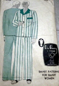 VTG 1930s MENS PAJAMAS Du Barry Sewing Pattern CHEST 36 - Picture 1 of 1