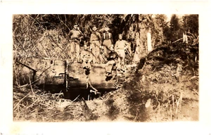 Gruppe von Männern stehend auf gefälltem Baum 1920er RPPC Postkarte Foto Wald Holzfäller. - Bild 1 von 2