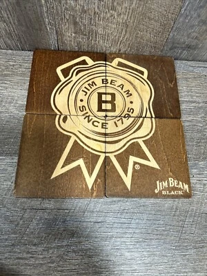 Set of Four (4) Jim Beam Black Wood Square Coasters Barware  4x4 Each - Image 1 of 4