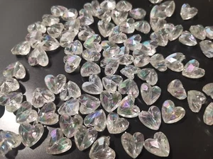 300pcs 12mm Acrylic FACETED 3D HEART Charm Beads CLEAR Iridescent AB X30 SPECIAL - Picture 1 of 2