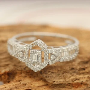 2/3 CT Certified Natural I2/H Diamond Women Halo Engagement Ring 10K White Gold - Picture 1 of 10