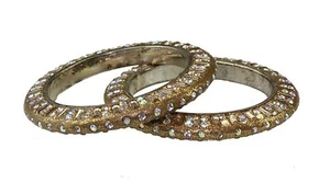 Pair of Gold glitter diamante & rectangle stone bangles Indian Bollywood (x2) - Picture 1 of 1