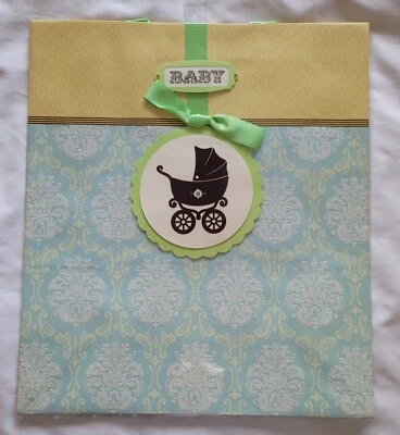 Papiro RARO Brillo Damasco Patrón Con Cochecito de Bebé Jumbo Bolsa de Regalo 1 Unidad Foto 1 de 2