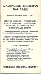 1952 WASHINGTON INTERURBAN TIME TABLE Pittsburgh Electric Streetcar Railway PA - Picture 1 of 5