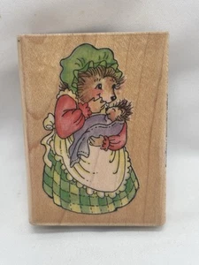 Henrietta Hedgehog Rare Vintage 1995 Wood Rubber Stamp Hedgehog Mom & Baby H098 - Picture 1 of 5