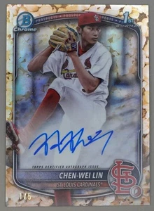 Palomitas de maíz autografiadas Chen-Wei Lin 1/5 2025 Bowman Chrome Prospects St. Louis - Imagen 1 de 2