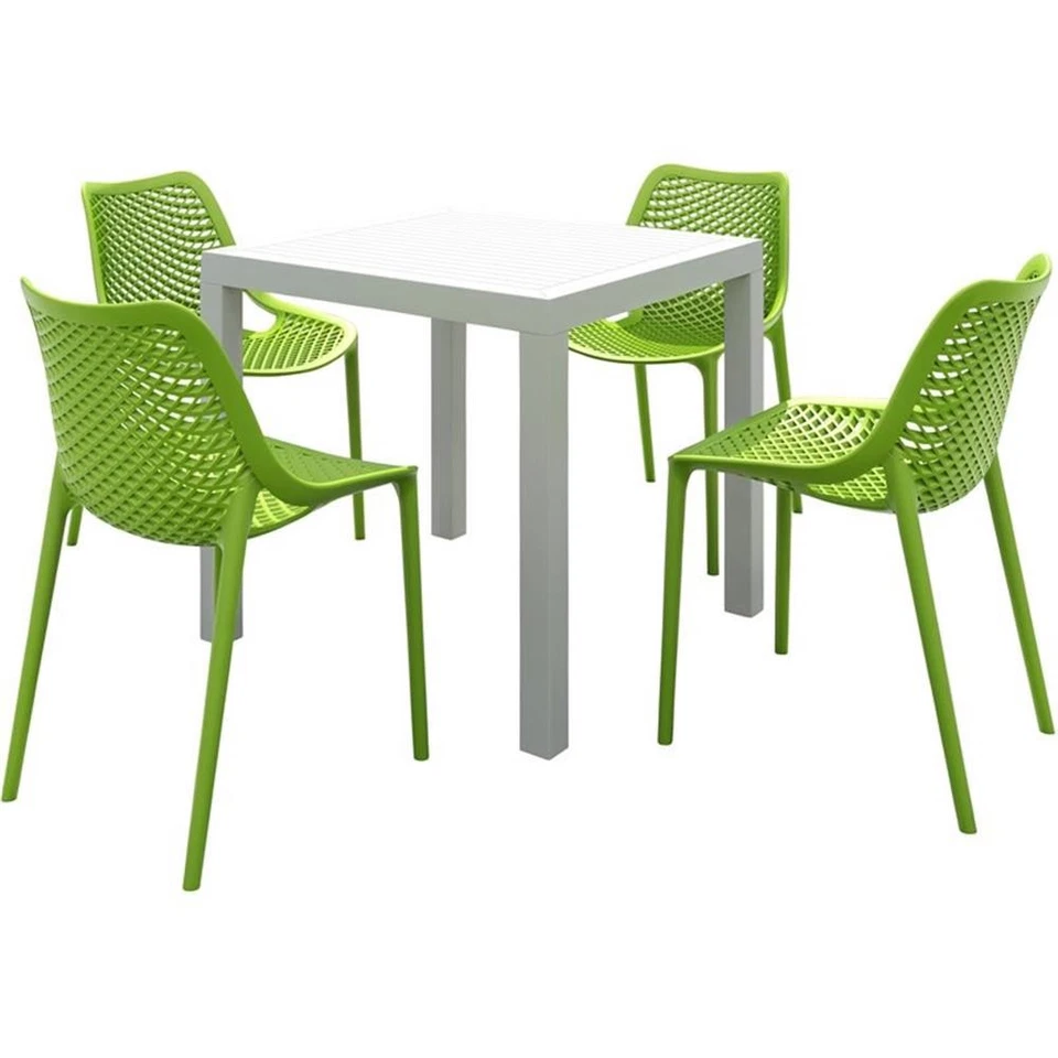 Compamia Air Mix Square Dining Set with White Table and 4 Tropical Green Chairs - Image 1 of 4