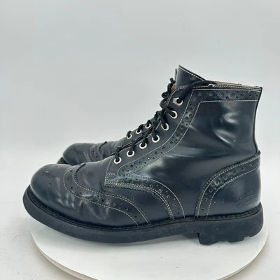 John Fluevog Men Size 10 Black Leather Brogue Wingtip Lace Up Ankle Boot - Image 1 of 4