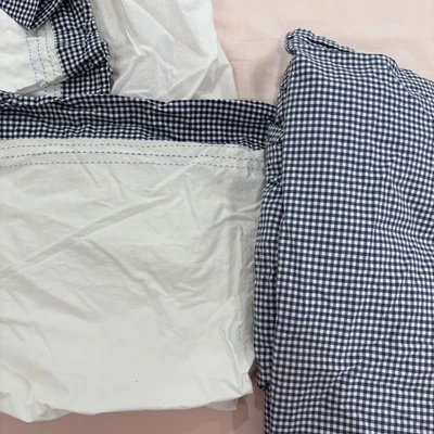 Pottery Barn Kids 2013 Navy Blue White Gingham Crib Skirt+ Sheet 28x52x16 in - Image 1 of 4