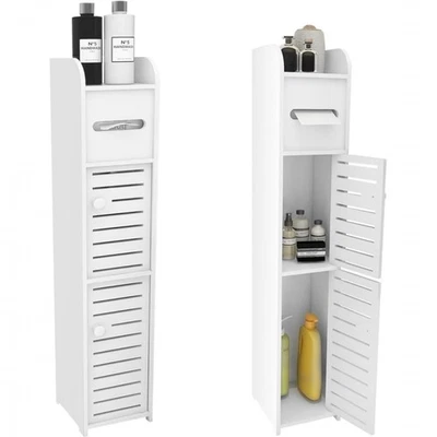 Badezimmerschrank Schmaler Badschrank Badregal Hochschrank 3 Ebenen mit 2 Türen - Bild 1 von 4