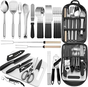 Portable Camping Kitchen Utensil Set-27 Piece Cookware Kit, Stainless Steel Outd - Bild 1 von 1