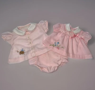 Conjunto de 2 tops/1 pantalón de goma para bebé niña de colección - rosa con pájaro azul - aprox. 0-3 M Foto 1 de 4