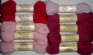 Vintage Brunswick 100% Wool Needlepoint Tapestry Yarn Lot of 10 Red, Rose, Pinks - Picture 1 of 1