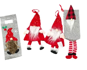 4 ER SET WEIHNACHTLICHE FLASCHENDEKO / GESCHENKTASCHE  /  WICHTEL# SCHMUCKJAGD - Bild 1 von 5