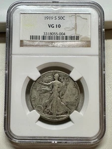 1919-S WALKING LIBERTY HALF DOLLAR NGC VG10 BETTER DATE - Picture 1 of 3