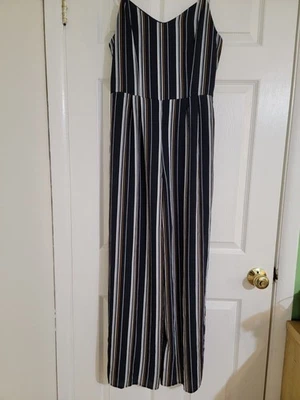 Mono para mujer Monteau Los Angeles azul marino a rayas pierna ancha correas de espagueti XL Foto 1 de 4