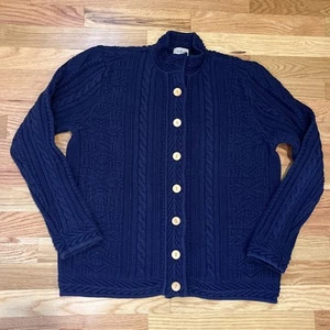 Vintage LLBean Strickjacke Pullover Damen L Baumwolle Zopfmuster Fischer dunkelblau - Bild 1 von 11