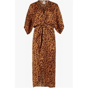 Neu mit Etikett Lezat Maxikleid Leopardenmuster Satin Y2K elastische Taille Wickeloptik Gr. XS Urlaub - Bild 1 von 10