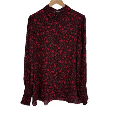 Top Express Mujer Estampado Floral Abotonado Manga Larga Grande Romántico Negro Rojo Foto 1 de 4