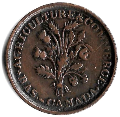 N/D Montreal - Un Sou - Open Wreath - 2 Shamrocks - Lg. Bow -  LC33B  ( R-23 ) - Image 1 of 2