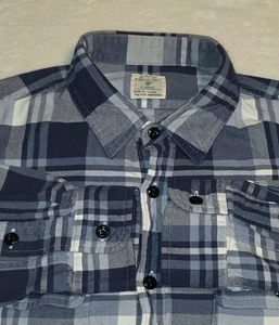 J Crew Herren Flanellhemd Medium kariert blau weiß Knopfleiste Langarm - Bild 1 von 7