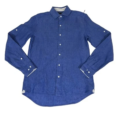 SAKS FIFTH AVENUE Men's 100% Linen Button Down Shirt Roll Tab Sleeve Blue Size S - Image 1 of 4
