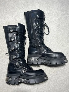 New Rock Reactor Boots 42 Black Leather - Unisex Knee High - Picture 1 of 6