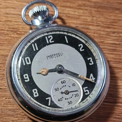 Vintage Chrome Ingersoll Triumph Pocket Watch Working c1970 - Image 1 of 4