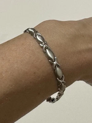 14K Brushed White Gold Bracelet 5.06g XO Link Italy 7.5" L  .25” W - Image 1 of 4
